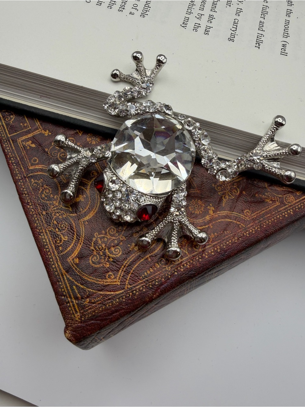 Crystal Frog Brooch with Red Accent Eyes